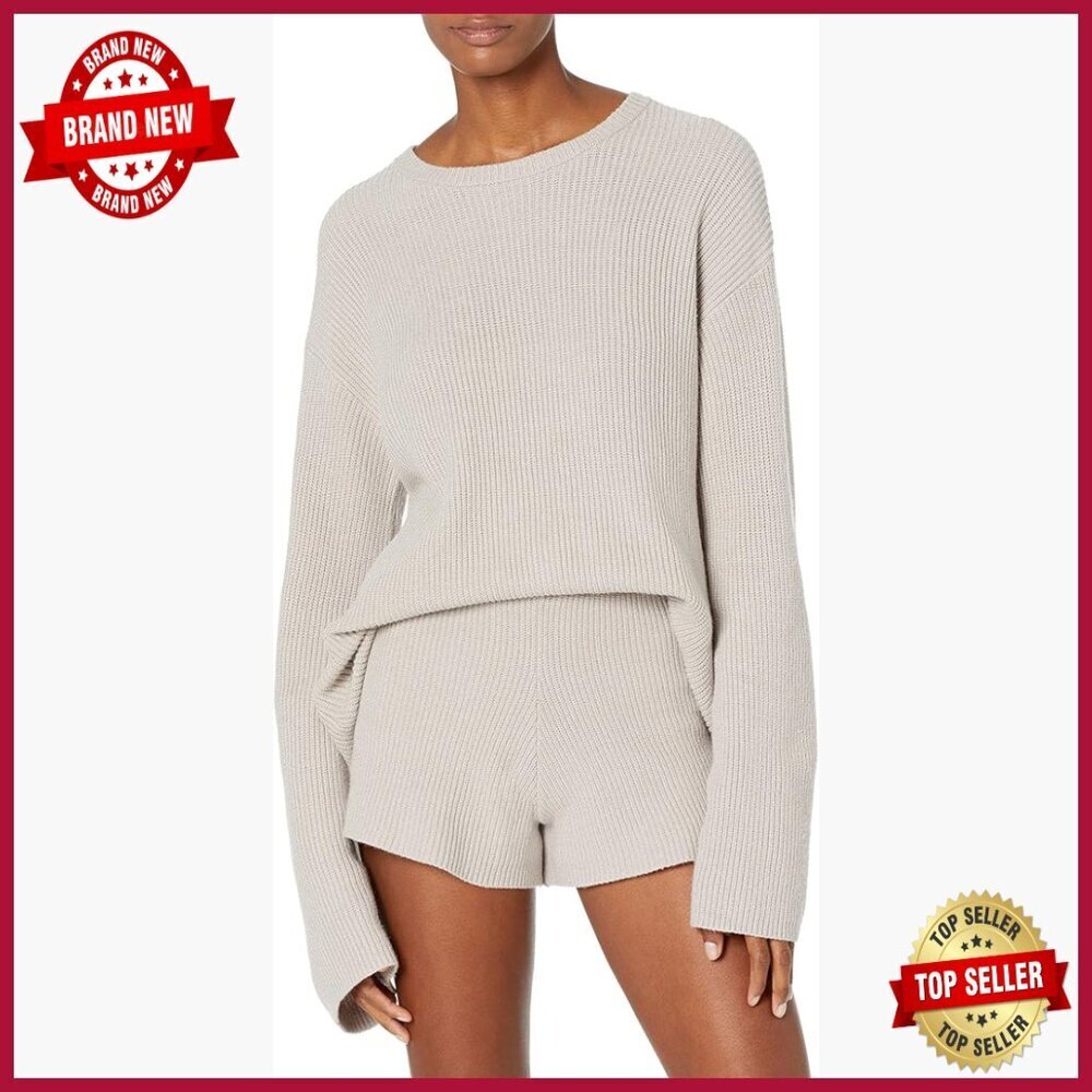 Loose Fit Ribbed Pullover Sweater with Back Slit, Crew Neck, Long Sleeve